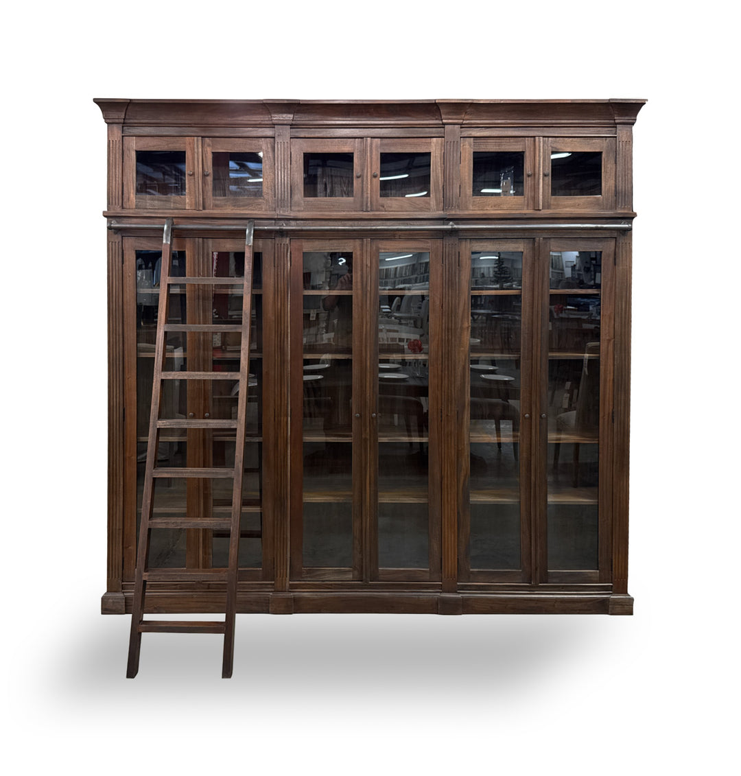 Brown Warren Glass Door Bookcase 3 Column seen from the front on a white background