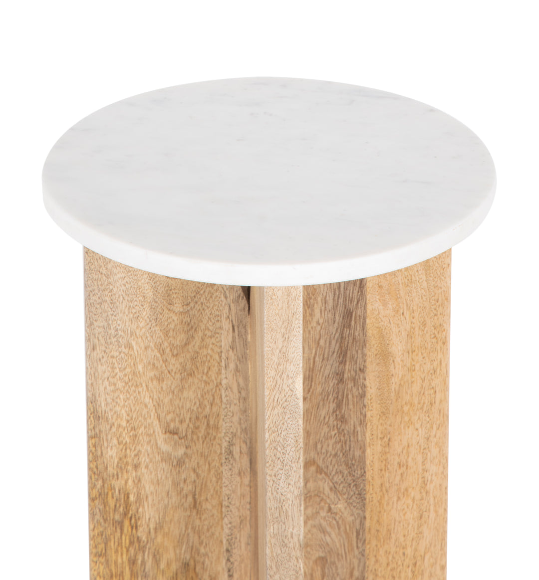 White marble top closeup view in white background.