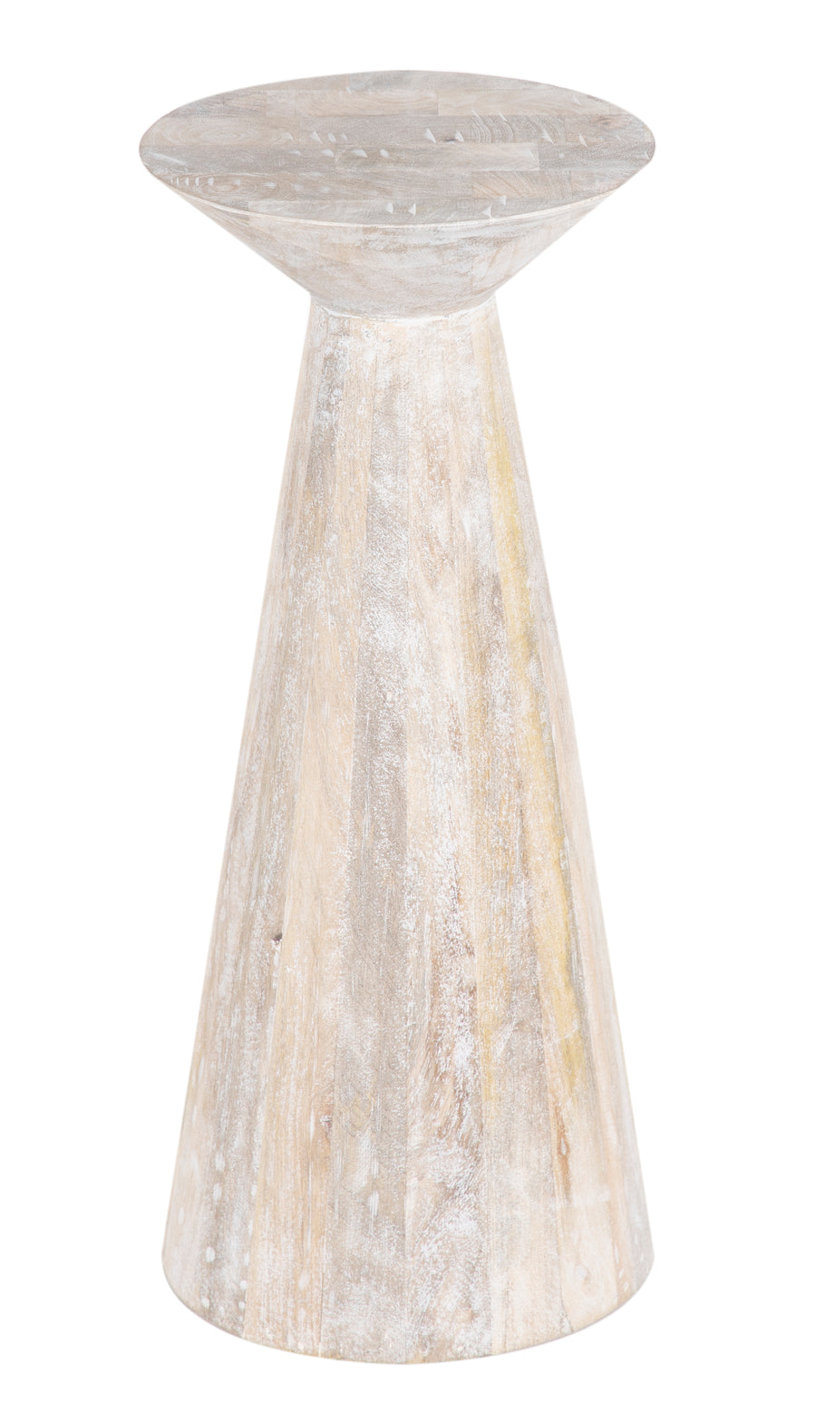 Beige Wooden Devin Round Side Table on a white background