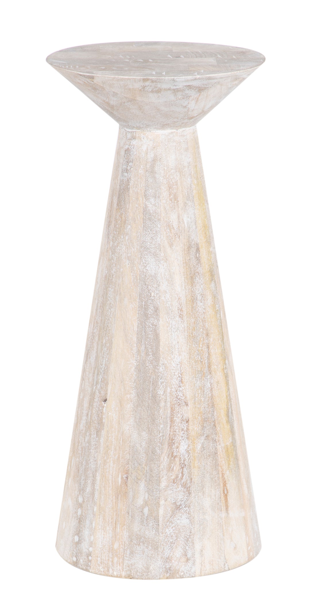 Beige Wooden Devin Round Side Table on a white background