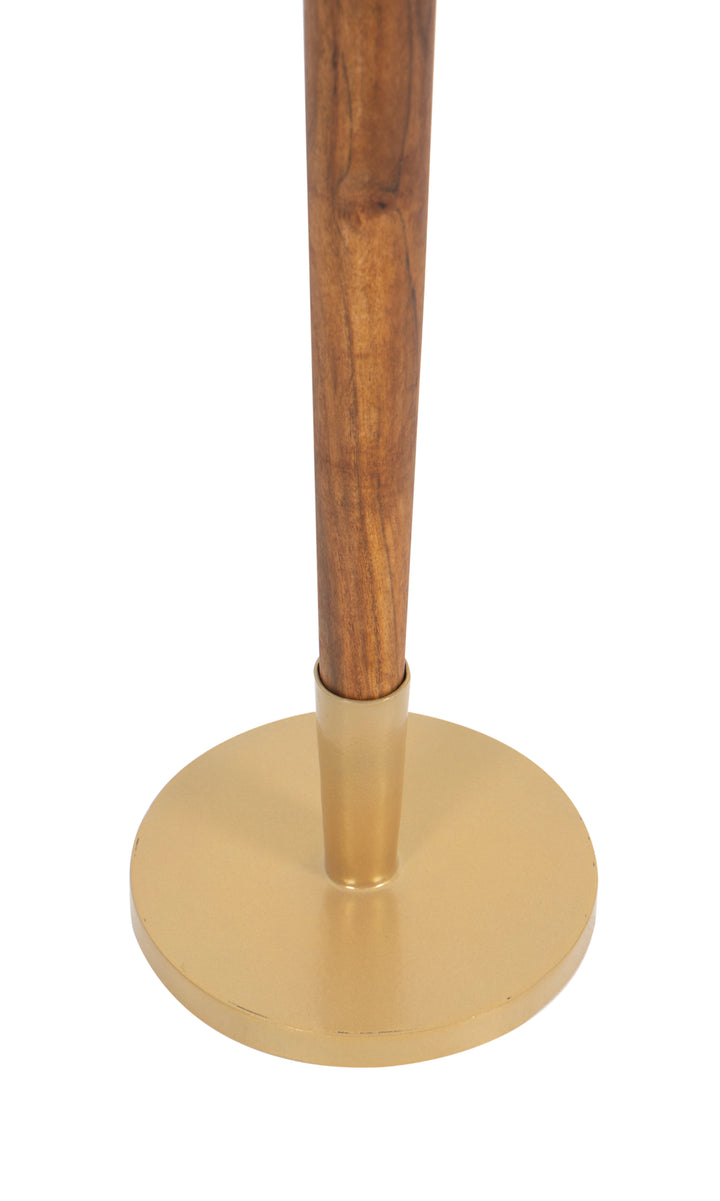 Gold legs and a wooden base, featuring the Micah Drink Table design in a white background.