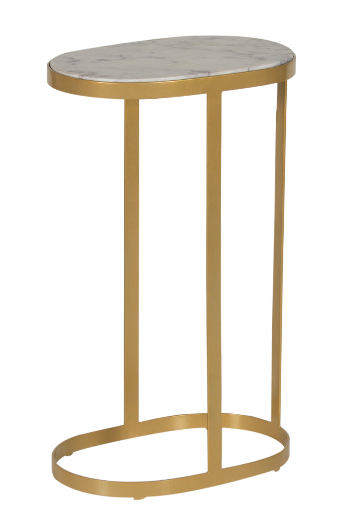 Mimosa Oval Martini Table in Gold Iron with Marble Top on white background