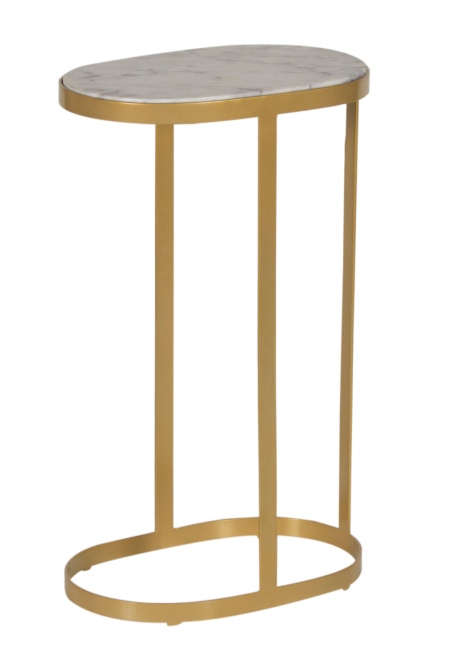 Mimosa Oval Martini Table in Gold Iron with Marble Top on white background