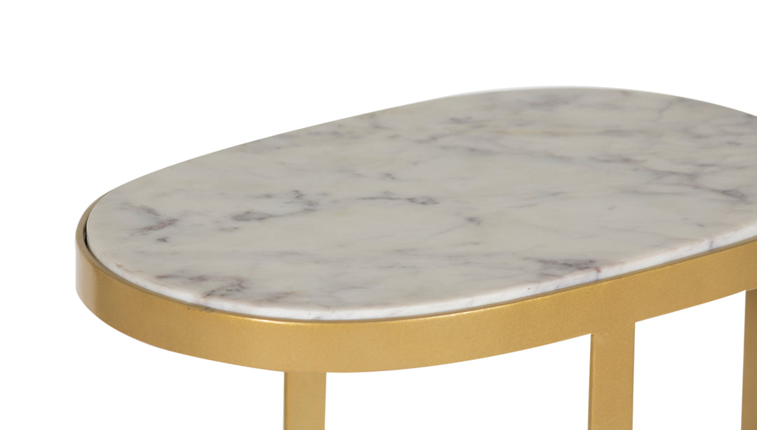 Mimosa Oval Martini Table with Marble Top closeup view on white background