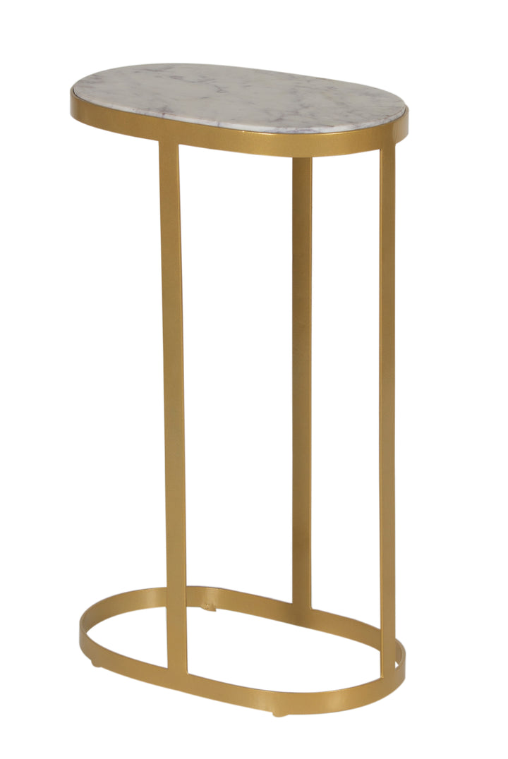 Mimosa Oval Martini Table in Gold Iron with Marble Top on white background