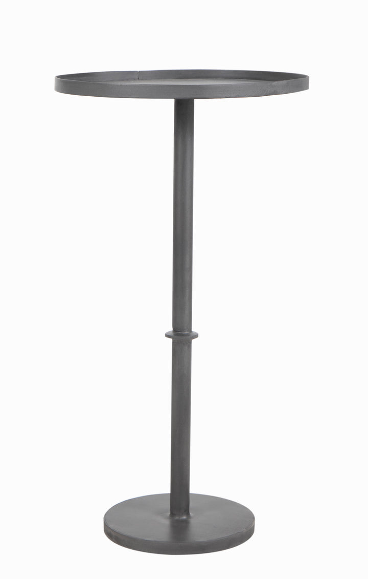 Grey Small Cocktail Table seen from side on white background.