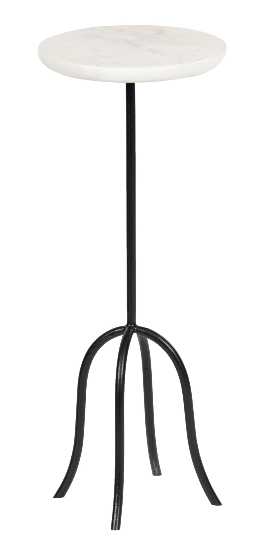 Vesper Martini Table in Black Iron with Marble Top on white background