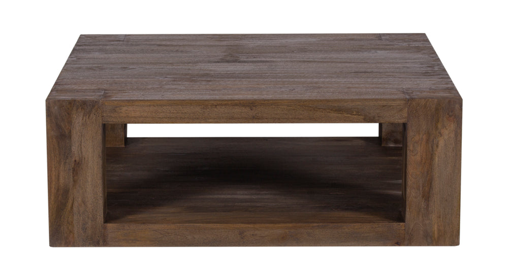 Brown Palisades Square Coffee Table with top, legs and base view on white background