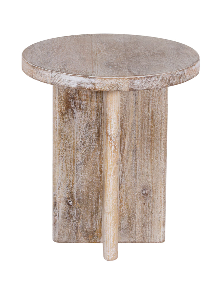 Limewash Cayman Round Side Table showing base and top on white background