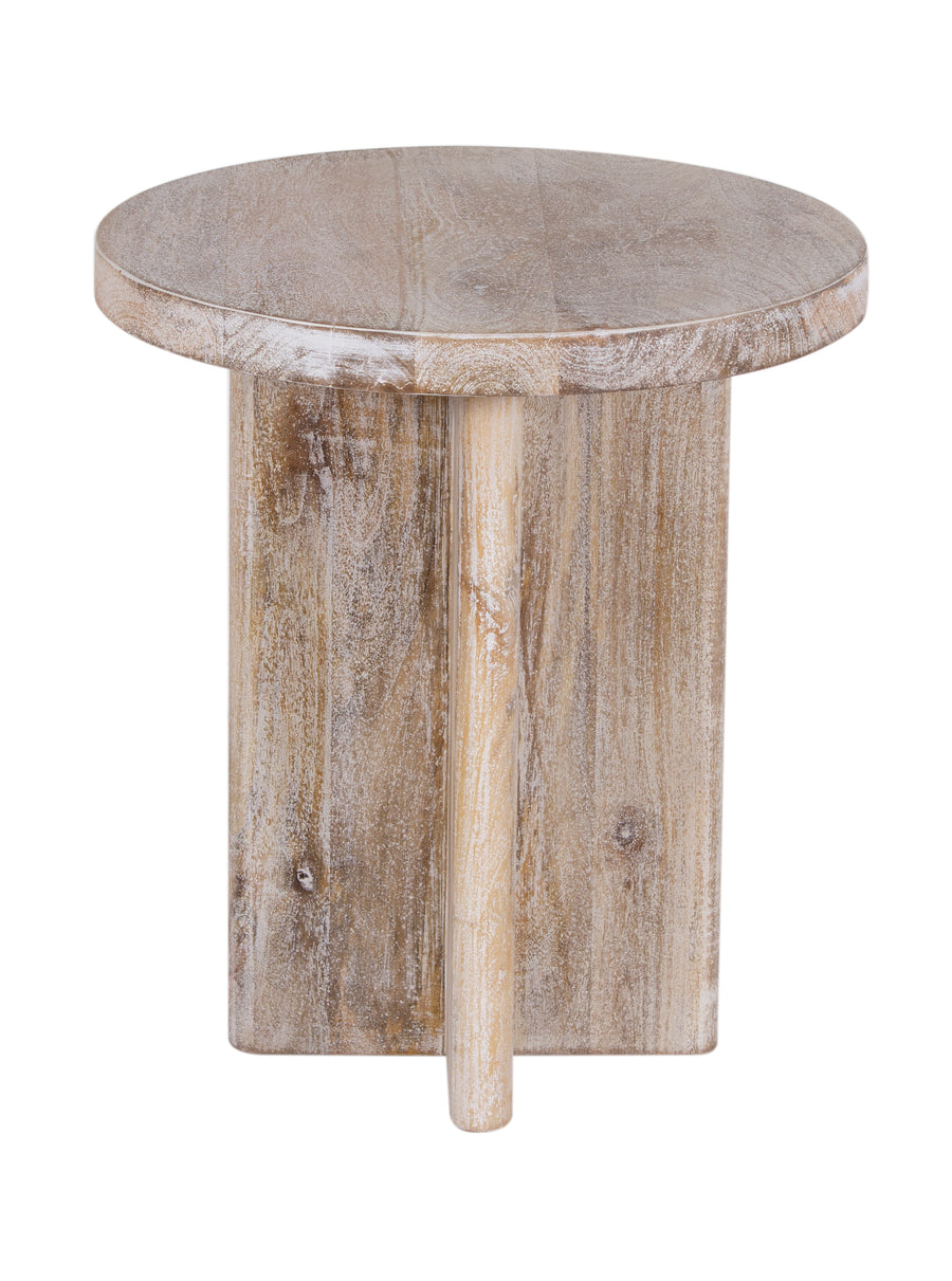 Limewash Cayman Round Side Table showing base and top on white background