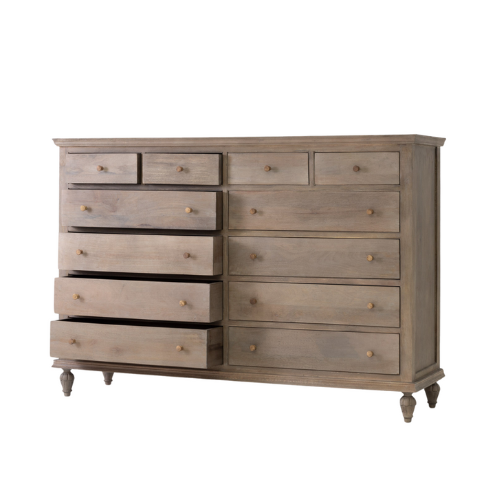 The Fox & Roe Maison 12 Drawer Dresser in Sandblast Salvage Grey Finish