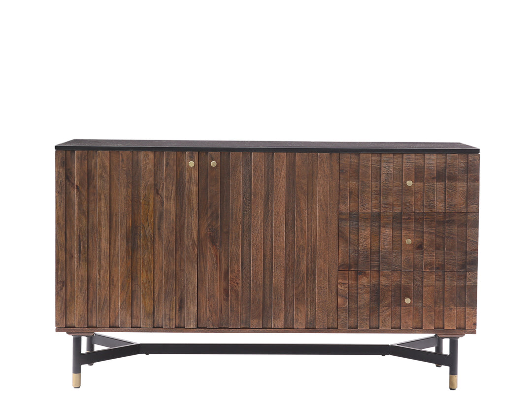 The Fox & Roe Nashville Buffet in Distressed Walnut Finish with Black Granite Top