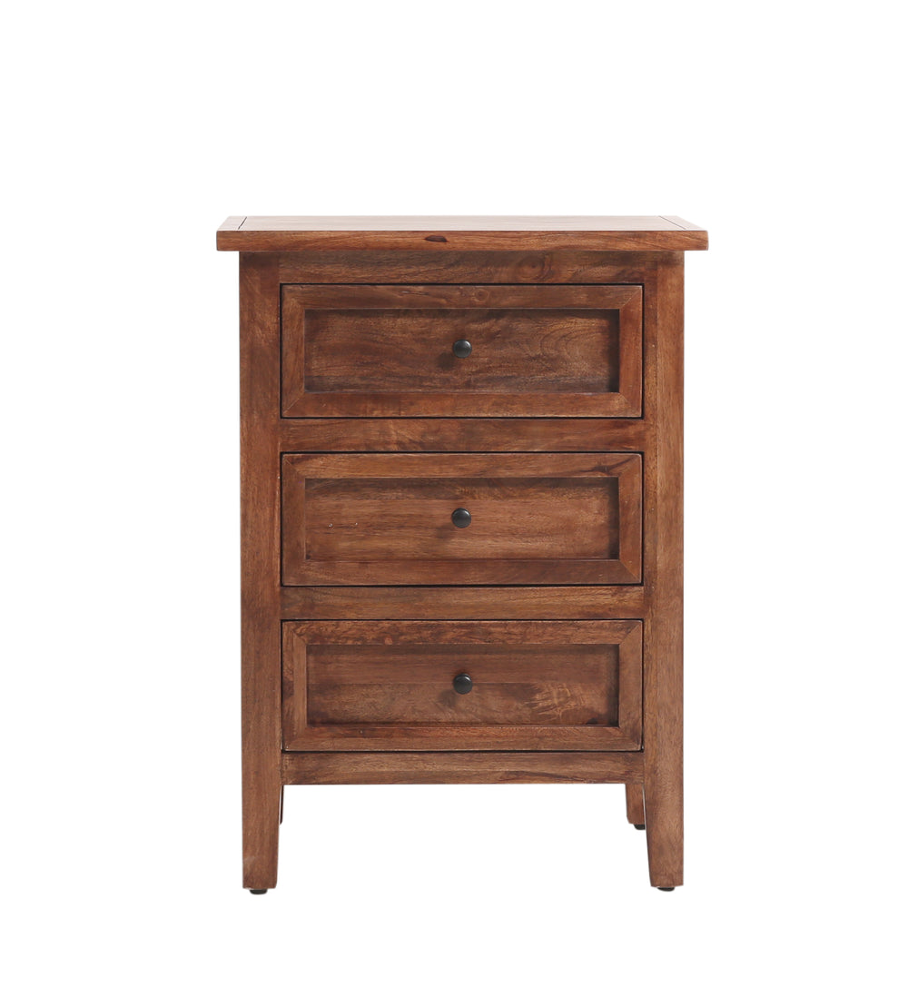 Brown Marbon 3 Drawer Nightstand seen from the front on a white background