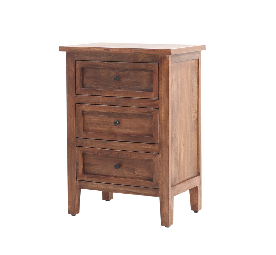 The Fox & Roe Marbon 3 Drawer Nightstand in Tahoe Brown Finish