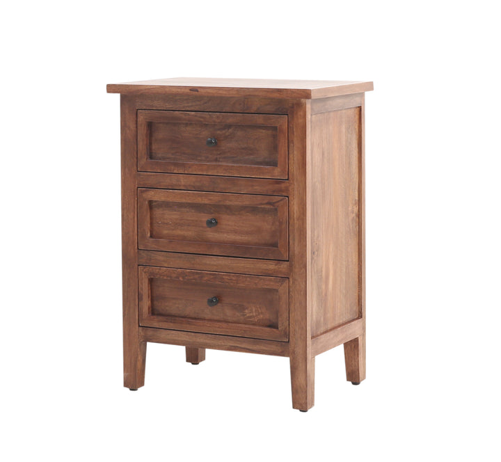 The Fox & Roe Marbon 3 Drawer Nightstand in Tahoe Brown Finish