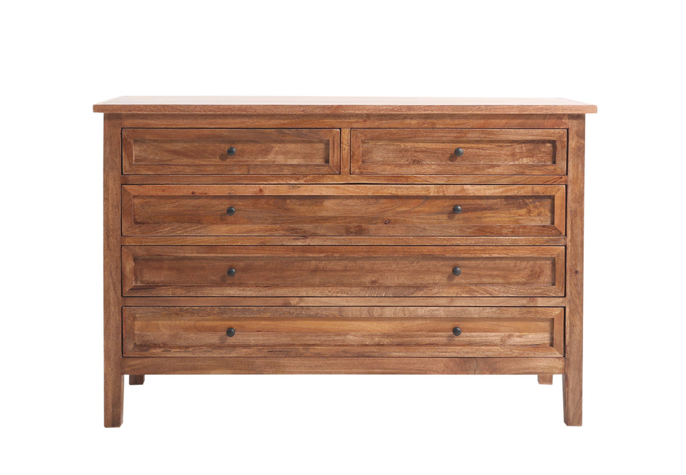 Brown Marbon 5 Drawer Dresser seen from the front on a white background