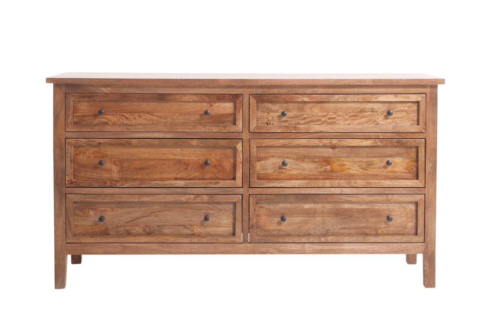 Brown Marbon 6 Drawer Dresser seen from the front on a white background