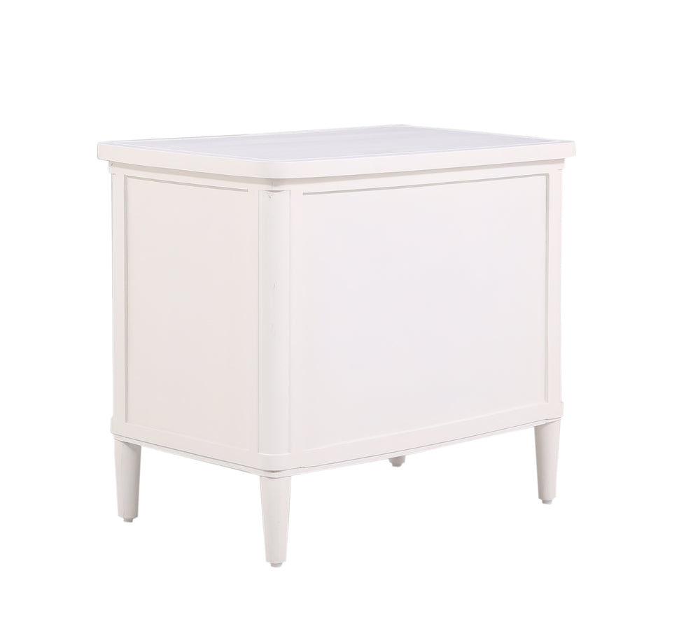 White Henley Nightstand seen from the back on a white background