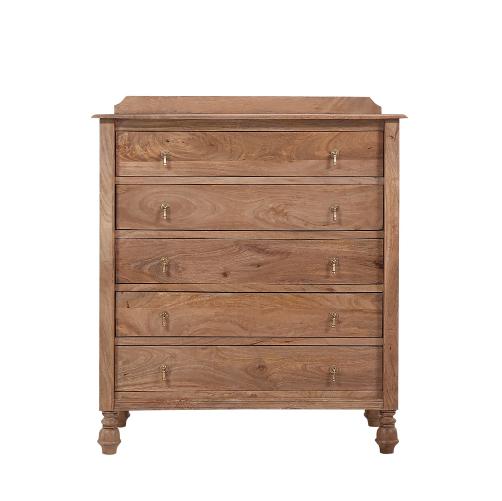 Brown Summerville 5-Drawer Chest seen from the front on a white background