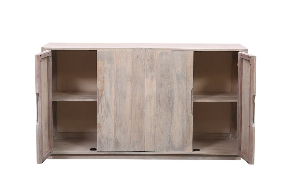 Breton wooden sideboard with four doors on a white background two doors open