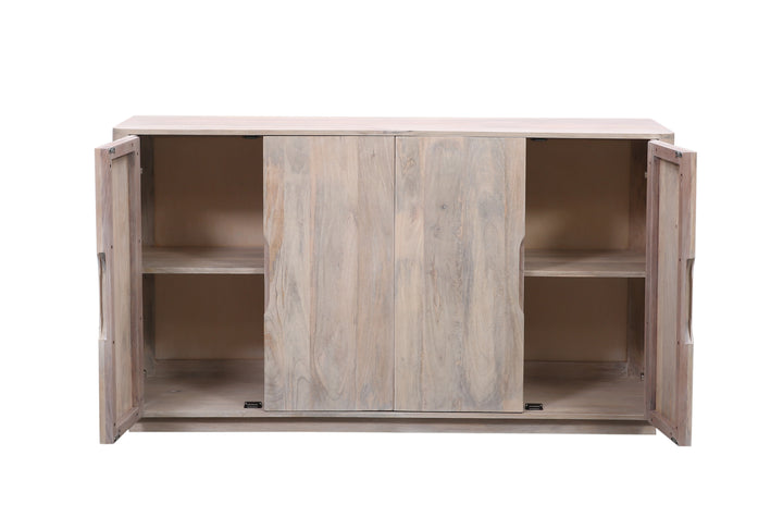 Breton wooden sideboard with four doors on a white background two doors open