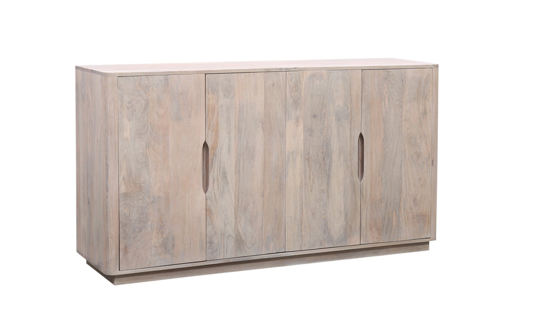 Breton wooden sideboard with four doors on a white background on an angle