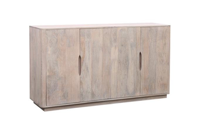 Breton wooden sideboard with four doors on a white background on an angle