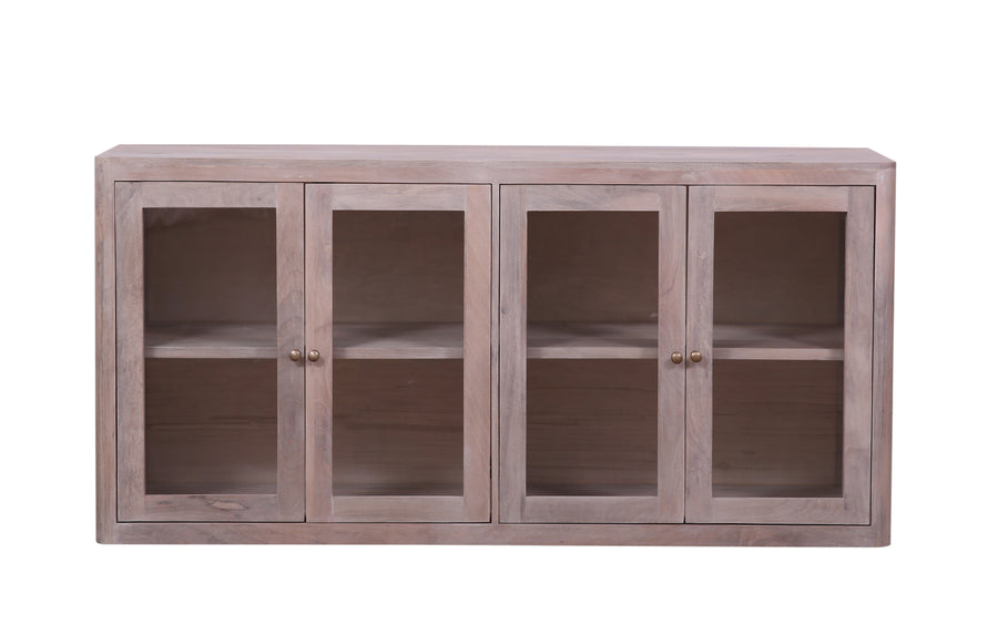 Olive Wash Oslo Glass 4-Door Sideboard seen from the front on a white background