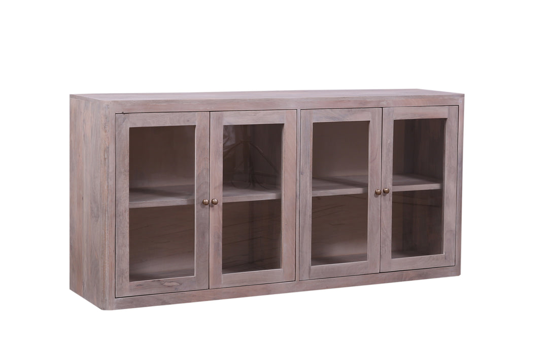 Olive Wash Oslo Glass 4-Door Sideboard with a complete view on a white background