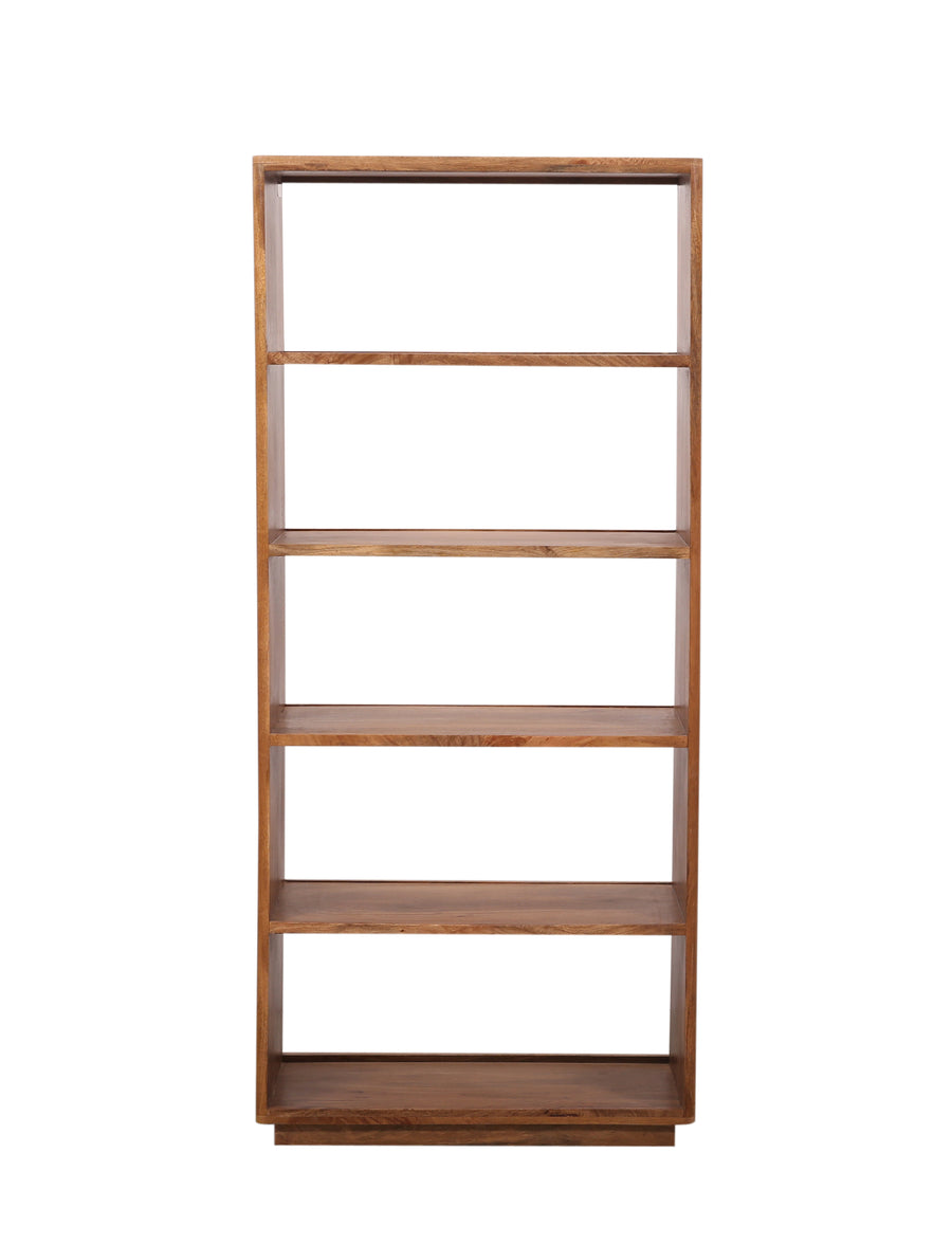 Wooden Breton bookshelf with five shelves on a white background