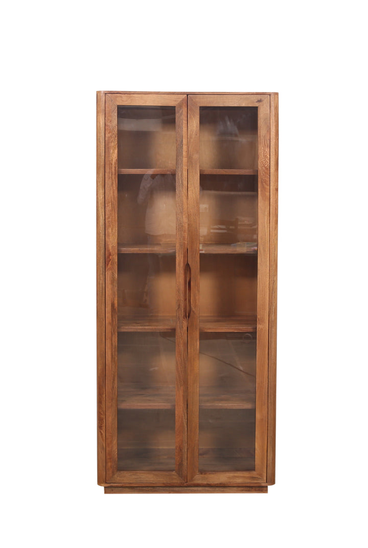 Breton wooden cabinet with glass doors on a white background