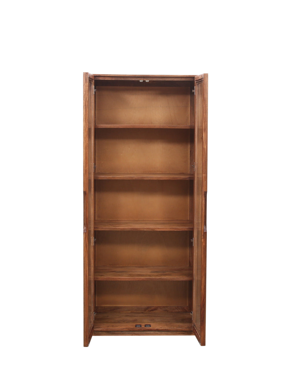 Breton wooden cabinet with glass doors on a white background doors open