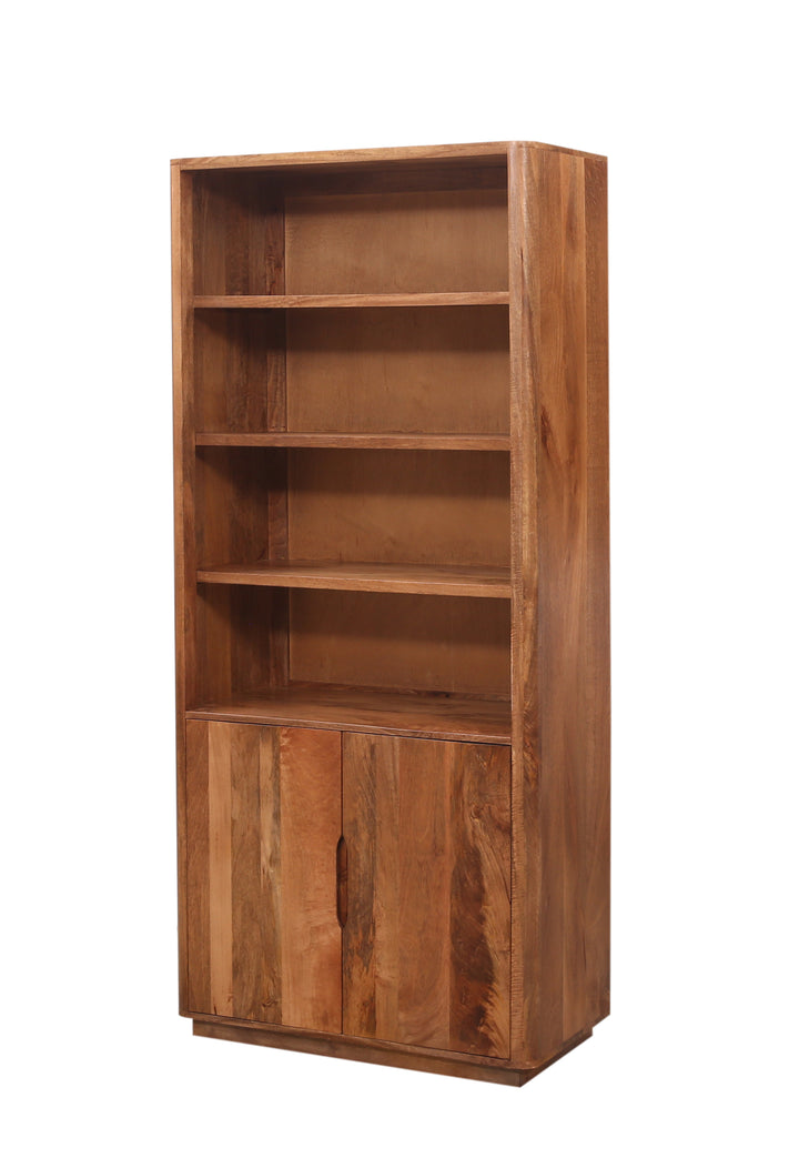 Breton wooden Double-Door Open Sideboard & Hutch on a white background angled