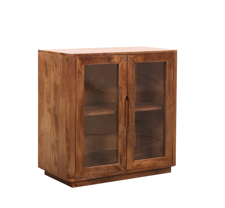Breton wooden sideboard with glass doors on a white background on an angle