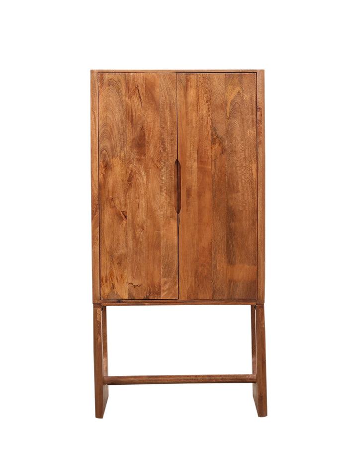 Wooden breton bar cabinet with two doors on a white background