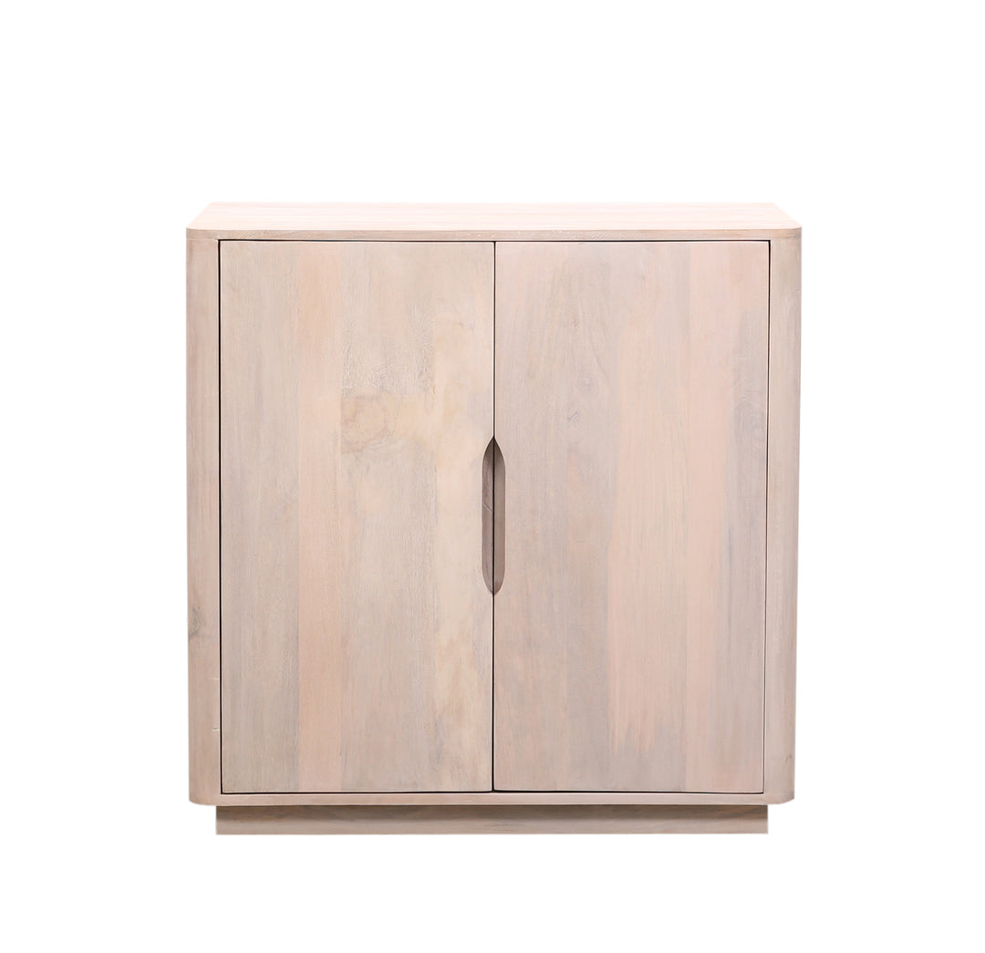 Wooden Brenton sideboard in Olive Wash with two doors on a white background front facing