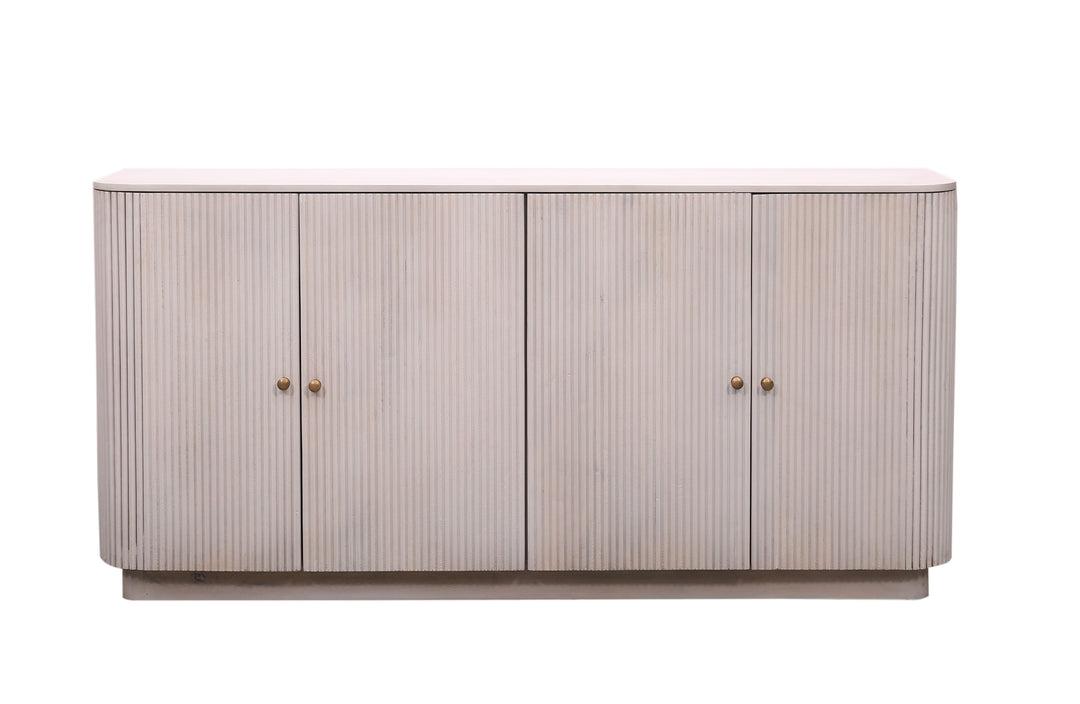 Beige Mulholland 4-Door Media Console seen from the front on a white background