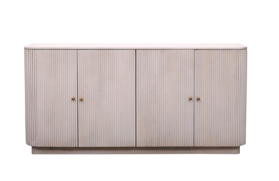 Beige Mulholland 4-Door Media Console seen from the front on a white background