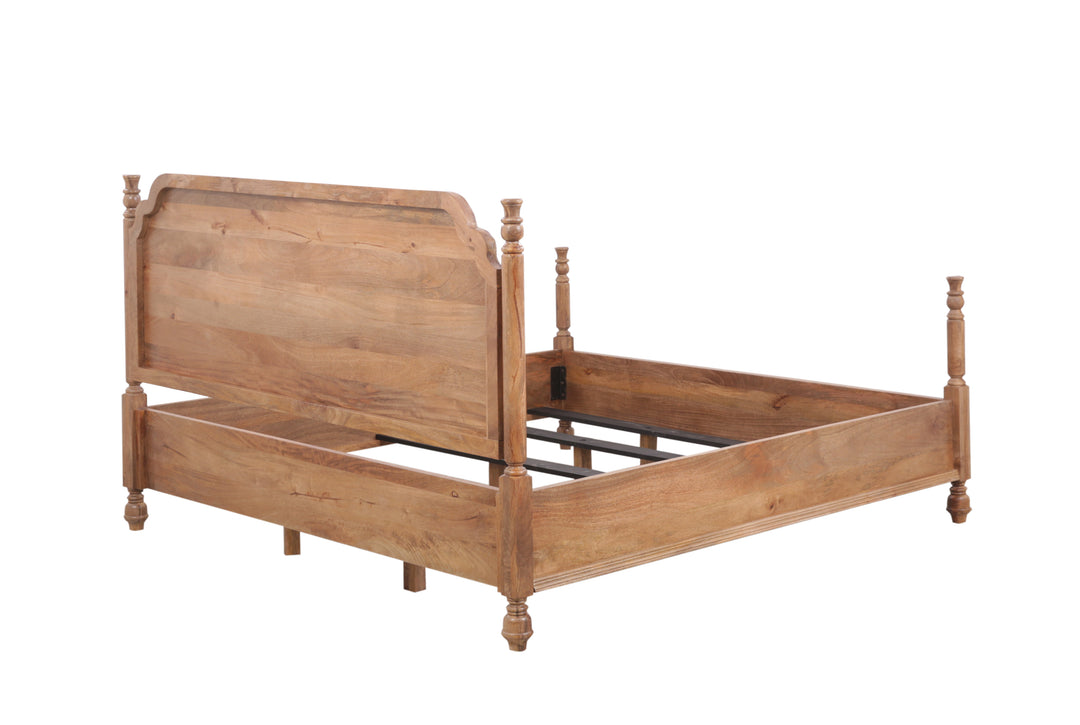 Wooden brown Summerville Poster Bed without mattress seen from the back on a white background