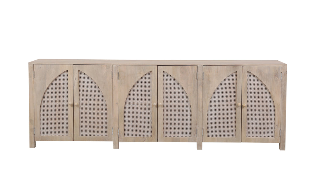 Beige Tilda 6-Door Sideboard seen from the front on a white background