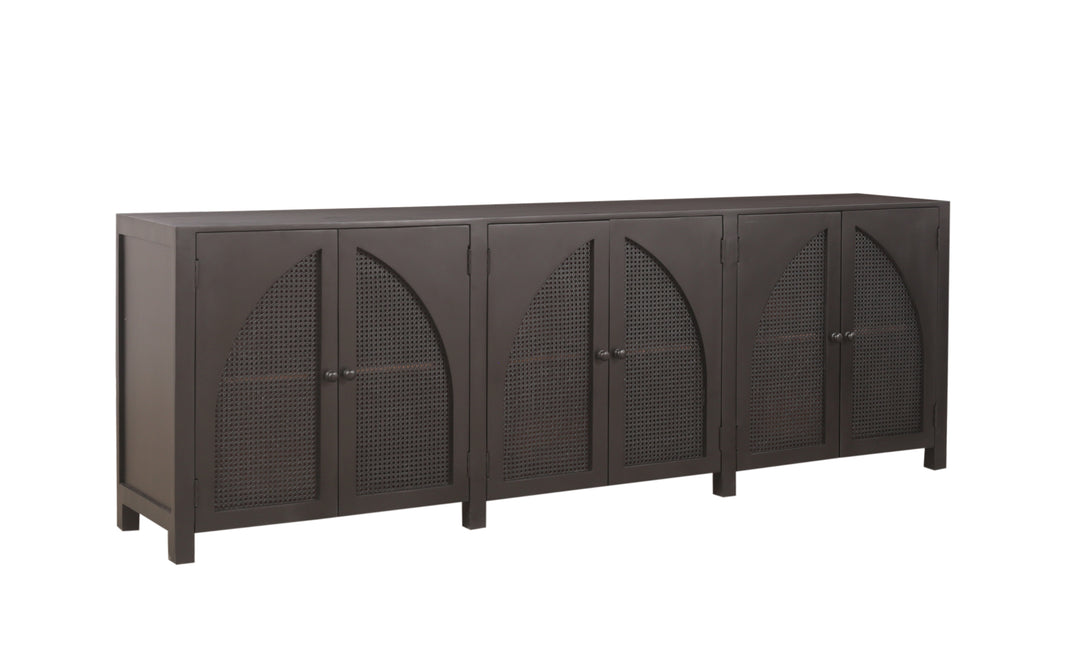 Black Tilda 6-Door Sideboard seen from the side on a white background