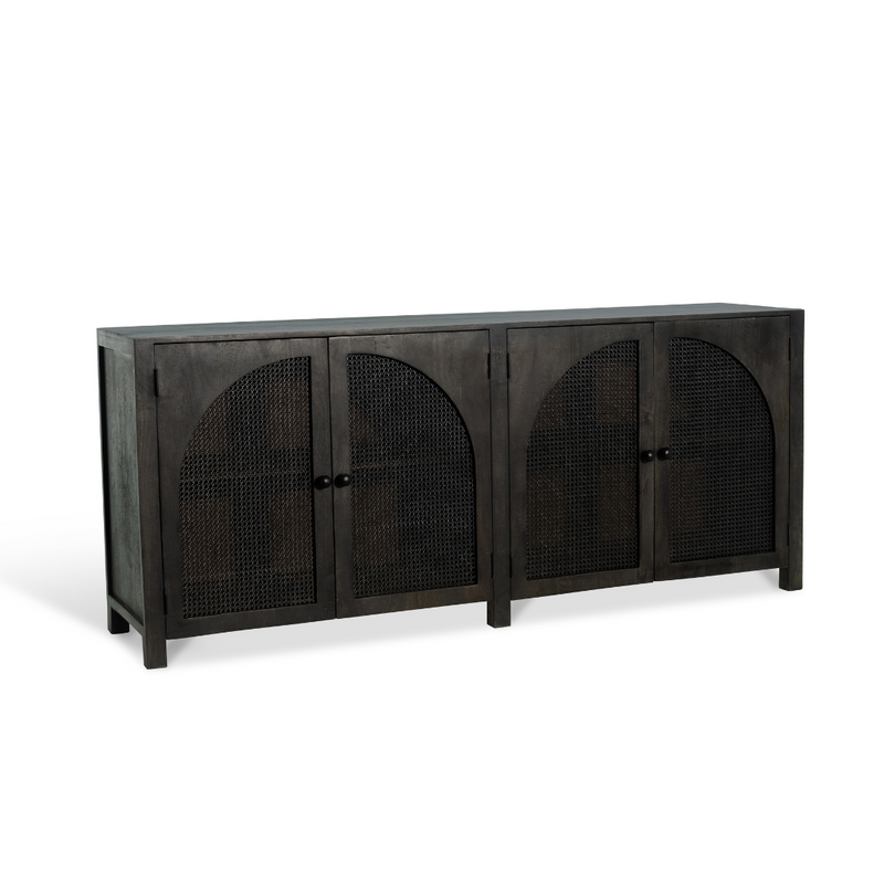 The Tilda Sideboard in Washed Black Finish and Rattan Doors