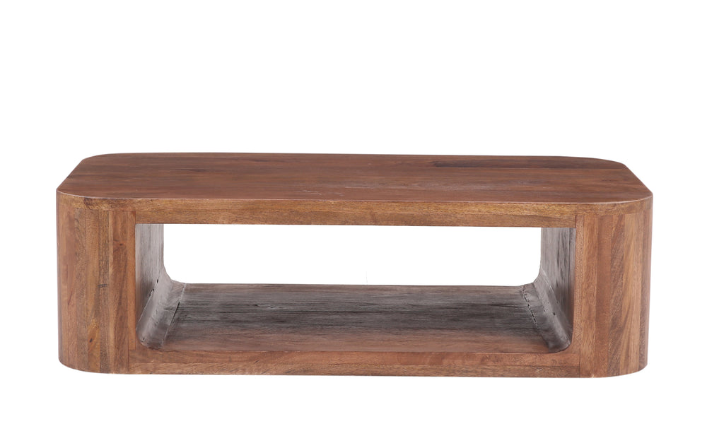 Brown Oslo Open Coffee Table with unique rounded corners on white background