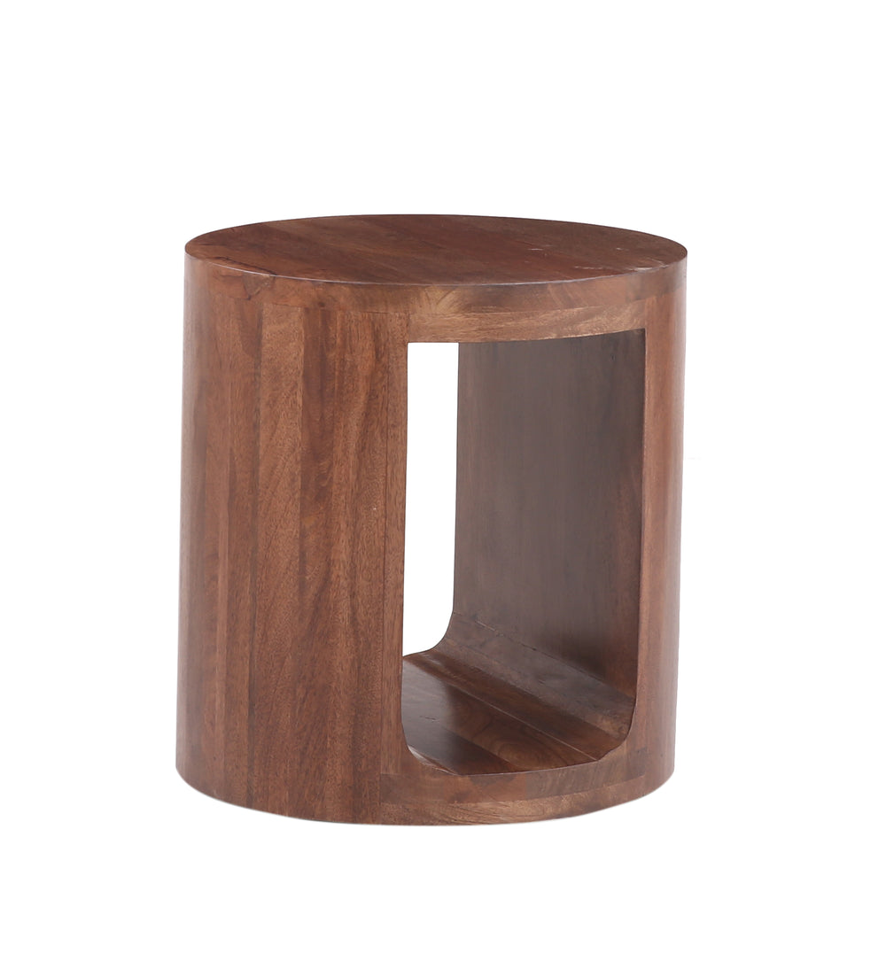 Brown Oslo Side Table seen from the side on a white background