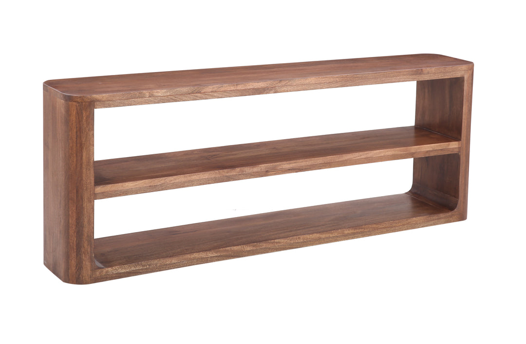 Brown Finish Oslo Sofa Back Console Table side view on white background