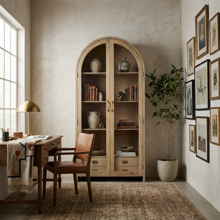 Elsa Glass Cabinet with Drawer Storage