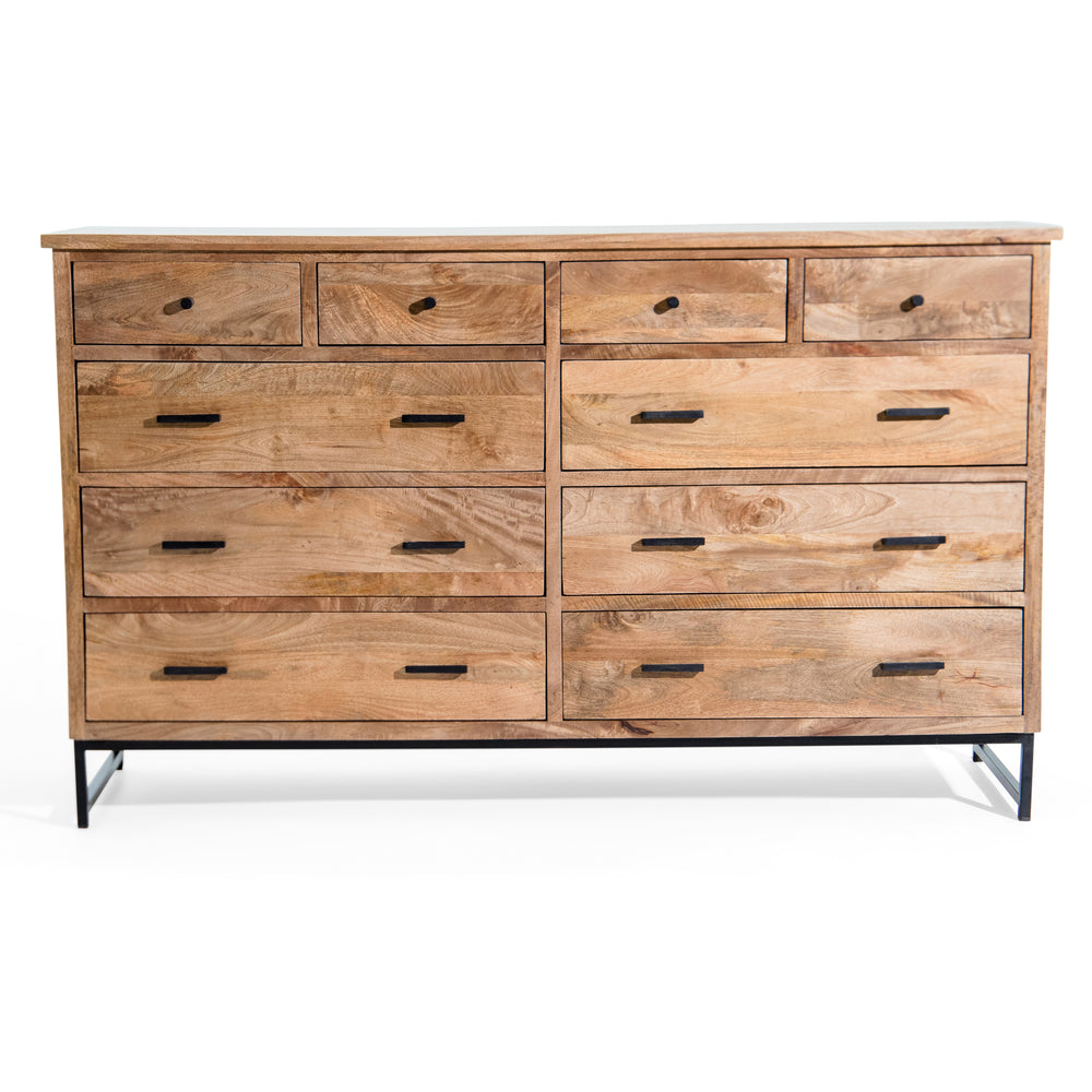 Brown Corwin Ten-Drawer Dresser seen from the front on a white background 