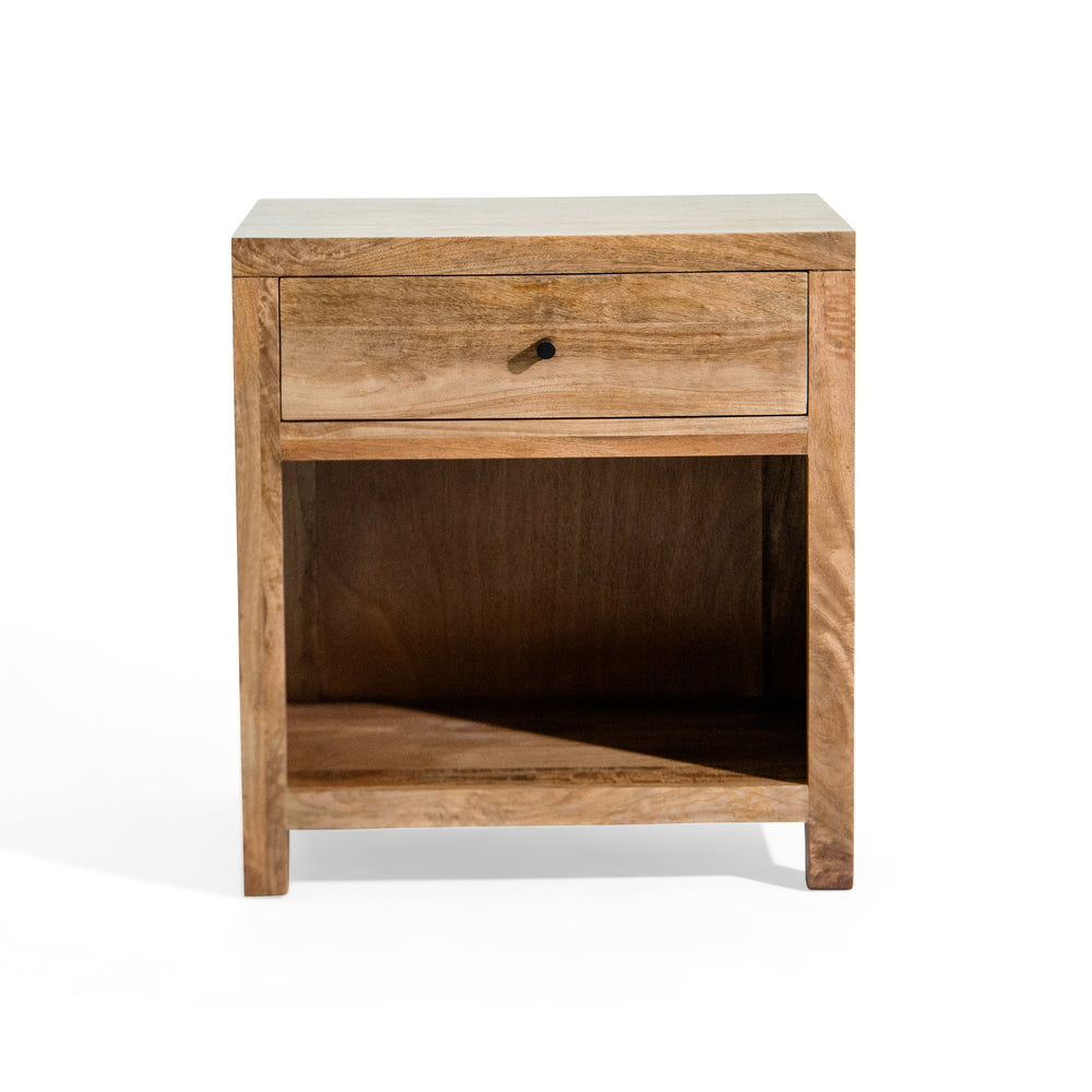 Brown Corwin One-Drawer Nightstand seen from the front on a white background