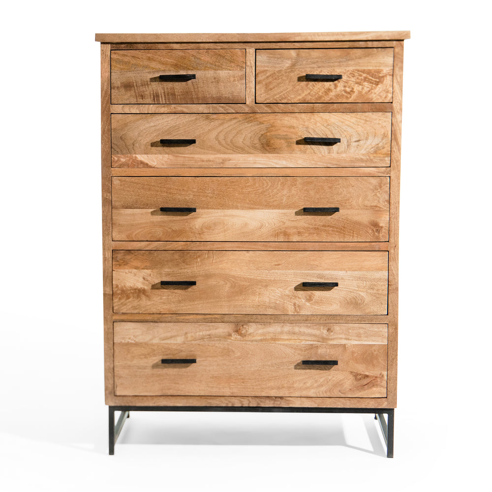 Brown Corwin Six-Drawer Chest seen from the front on a white background