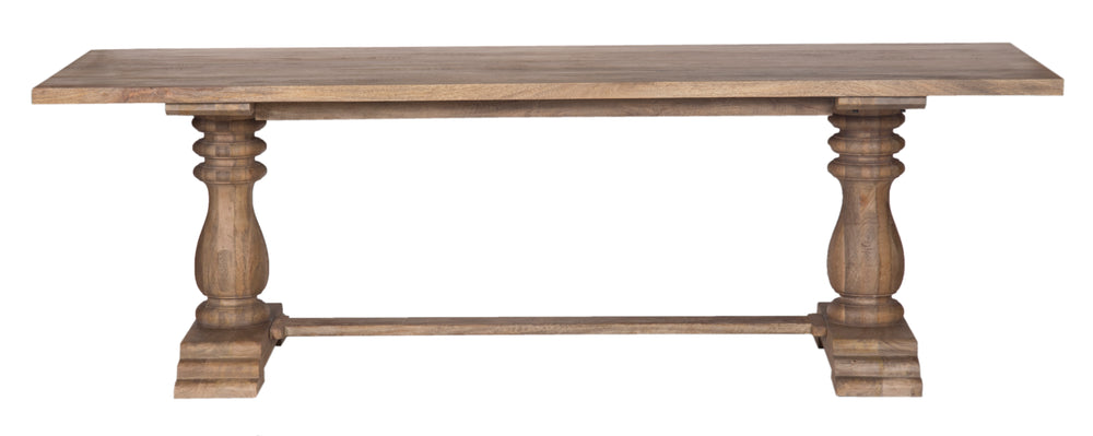 Brown Artesia Dining Table with Trestle Pedestal Base with 2-trestle legs on white background